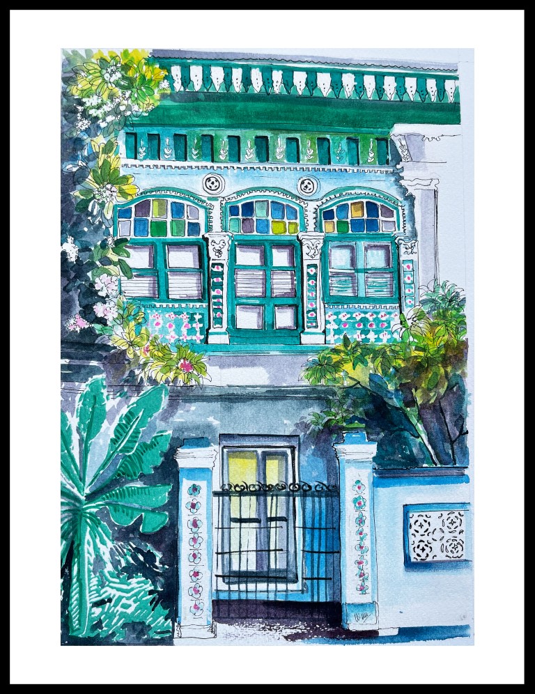 ethnic, Shophouses-2.3, Carved blocks, gouache, watercolour, painting, Urmi Roy Magoon